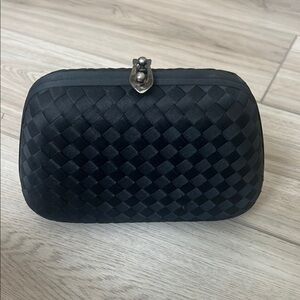 Black Woven Clutch with Metal Clasp
